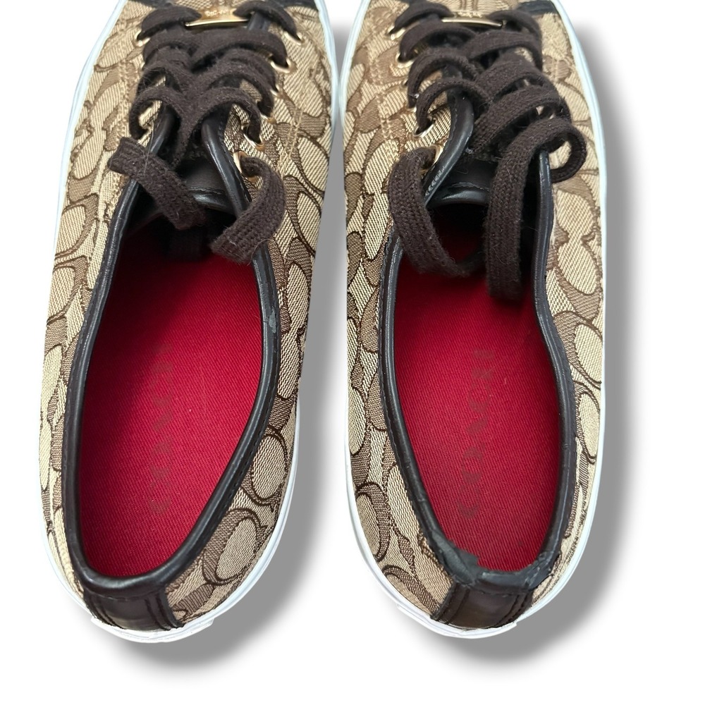 Coach Signature Jacquard Empire Low Top Sneakers Khaki Brown Monogram Shoes - Picture 8 of 10